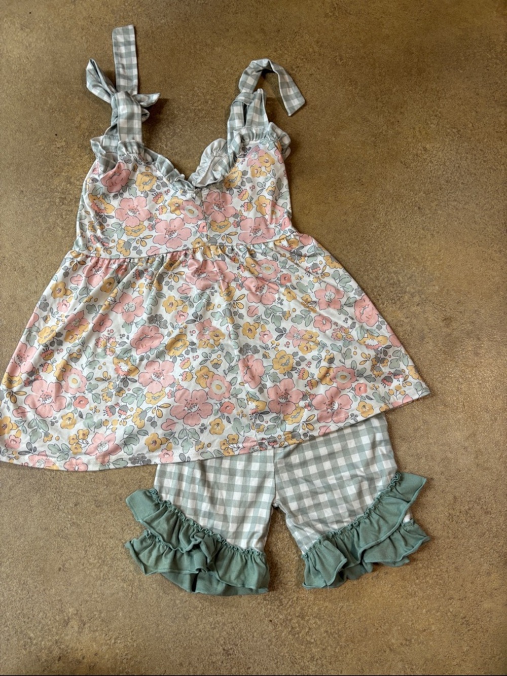 Floral Ruffle Two-Piece Set - Pastel Pink & Sage